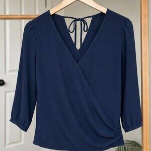 Navy Ruffle Blouse